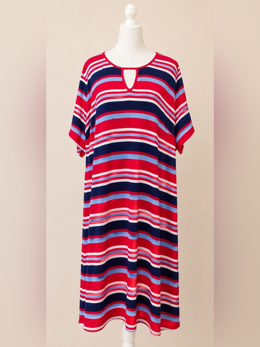 Dressbarn • Comfy Red White Blue Striped Tie-Sleeve Midi Dress • Plus 2X • NWT